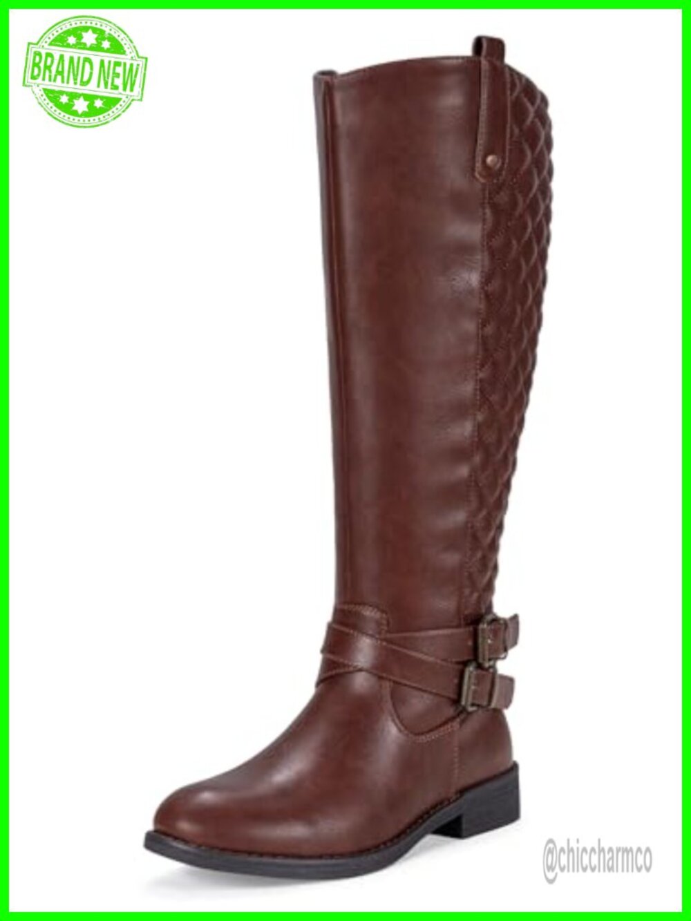 Knee High Riding Boots Faux Leather Wide Calf Quilted Buckle Zip Tall Boots